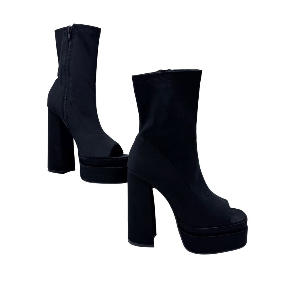 NIB Black Platform Open Toe Chunky Heel Lug Sole Casual Sexy Ankle Boots 10 - Picture 11 of 16